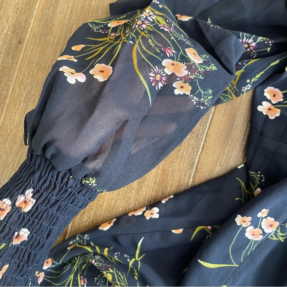 Commense Navy Blue Floral Midi Dress Wedding Guest Babydoll Sheer Women’s L - Picture 5 of 7